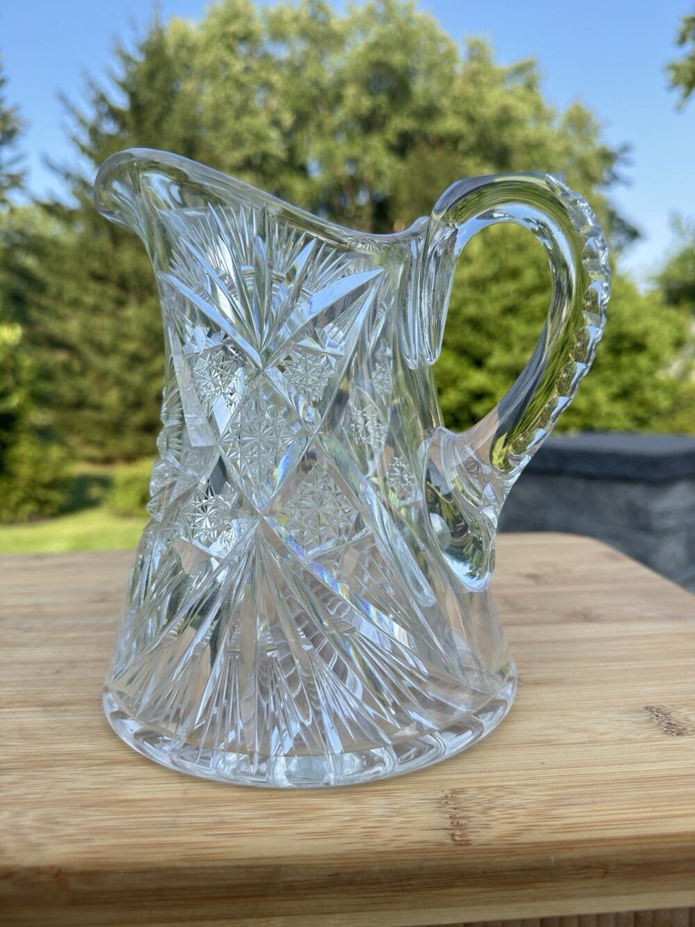 Antique American Brilliant Period (ABP) Cut Crystal Glass Pitcher - 44oz